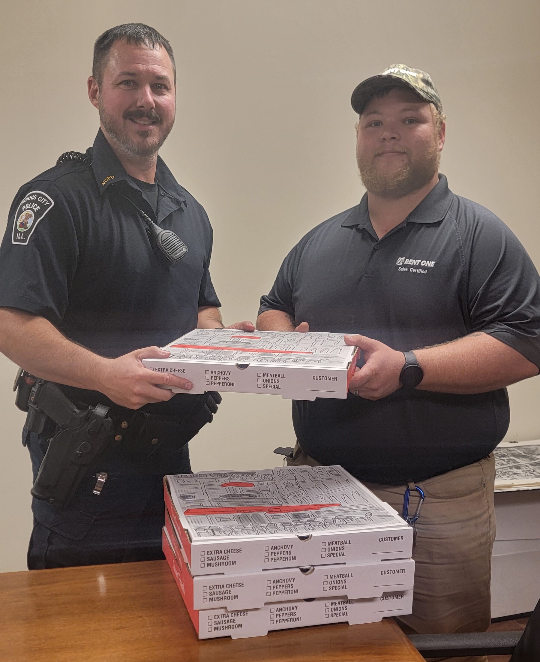 Thank you Rent One for the donating pizzas to the Police Department for their appreciation week. 